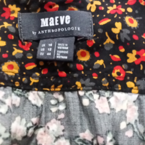Anthropologie Maeve Midi Dress Black With Red Yellow And Blue Flowers Size 12 - Picture 3 of 4